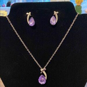 New Elegant Purple Teardrop Silver Jewelry Set
